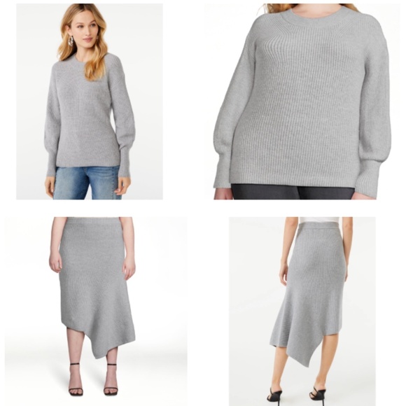 NEW WOMEN'S Grey 2 piece Sweater Set Skirt w Sweater XL 16-18 - Picture 1 of 17